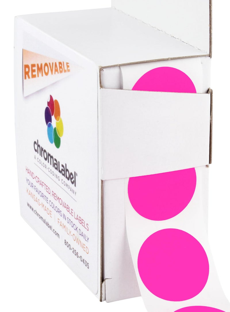 ChromaLabel 1 Inch Circle Sticker Labels, High Visibility Round Colored Stickers, Removable Sticky Dots - 1000 Dot Labels per Dispenser Box, Fluorescent Pink Stickers - Image 1